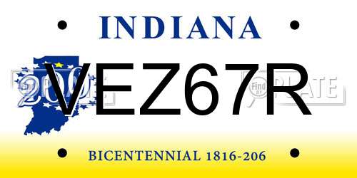 VEZ67R Indiana License Plate