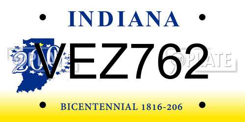 VEZ762 Indiana License Plate