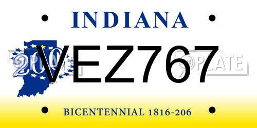 VEZ767 Indiana License Plate