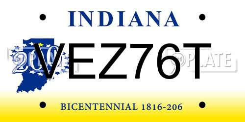 VEZ76T Indiana License Plate