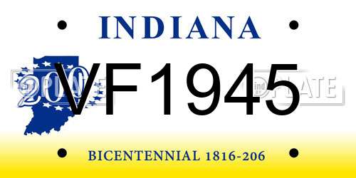VF1945 Indiana License Plate