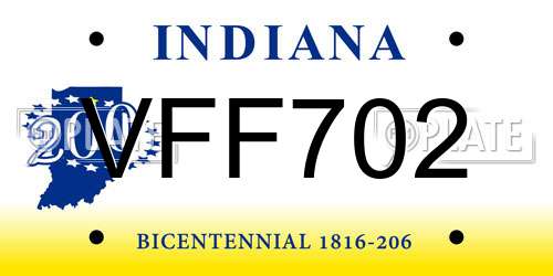 VFF702 Indiana License Plate
