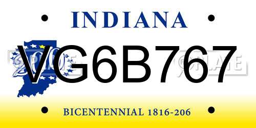 VG6B767 Indiana License Plate
