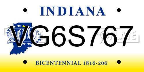 VG6S767 Indiana License Plate