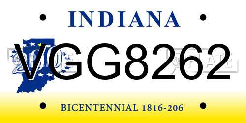 VGG8262 Indiana License Plate
