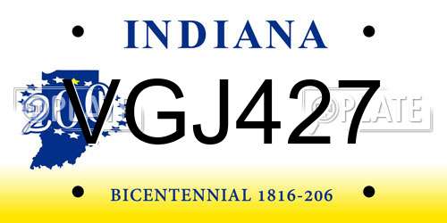VGJ427 Indiana License Plate