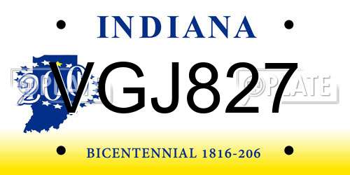 VGJ827 Indiana License Plate