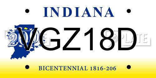 VGZ18D Indiana License Plate