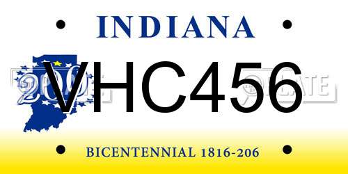 VHC456 Indiana License Plate