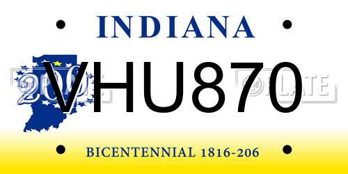 VHU870 Indiana License Plate
