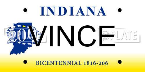 VINCE Indiana License Plate