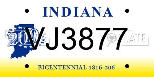 VJ3877 Indiana License Plate