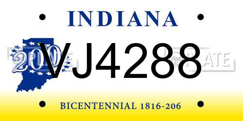 VJ4288 Indiana License Plate