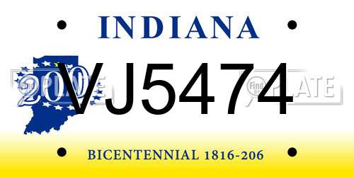 VJ5474 Indiana License Plate