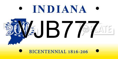 VJB777 Indiana License Plate