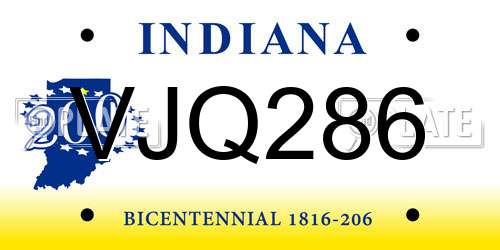 VJQ286 Indiana License Plate