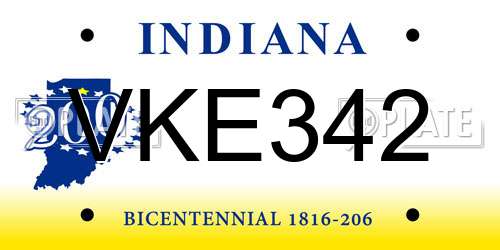 VKE342 Indiana License Plate