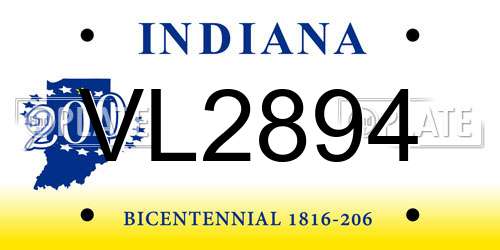 VL2894 Indiana License Plate