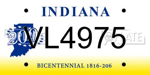 VL4975 Indiana License Plate