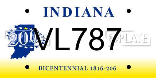 VL787 Indiana License Plate