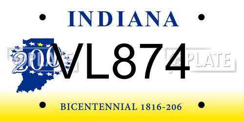 VL874 Indiana License Plate
