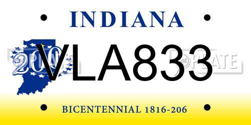 VLA833 Indiana License Plate