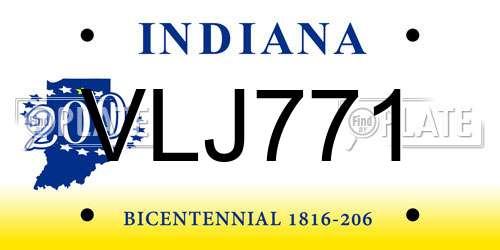 VLJ771 Indiana License Plate