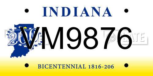 VM9876 Indiana License Plate
