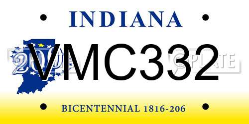 VMC332 Indiana License Plate