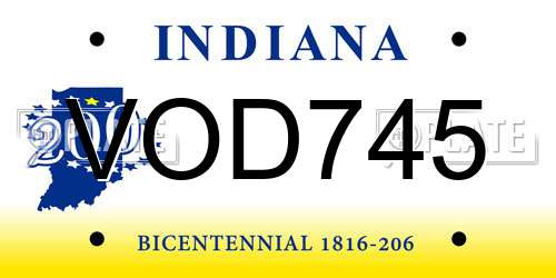 VOD745 Indiana License Plate