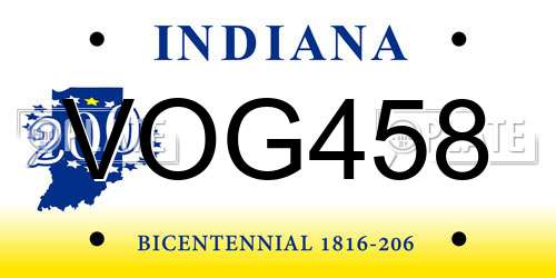VOG458 Indiana License Plate