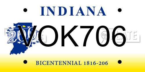 VOK706 Indiana License Plate