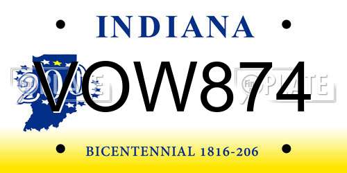 VOW874 Indiana License Plate