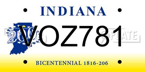 VOZ781 Indiana License Plate