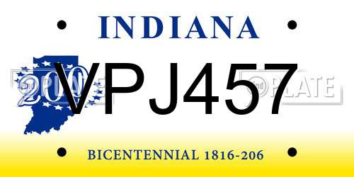 VPJ457 Indiana License Plate