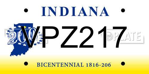 VPZ217 Indiana License Plate