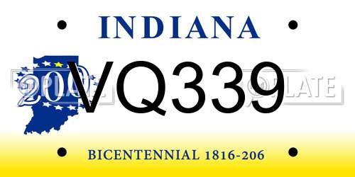 VQ339 Indiana License Plate