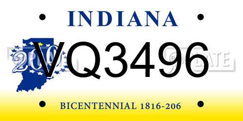 VQ3496 Indiana License Plate