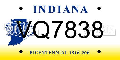 VQ7838 Indiana License Plate
