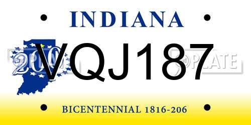 VQJ187 Indiana License Plate