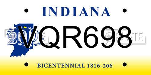 VQR698 Indiana License Plate