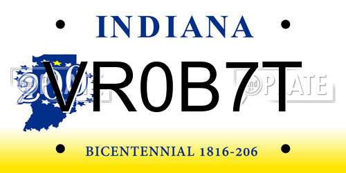 VR0B7T Indiana License Plate