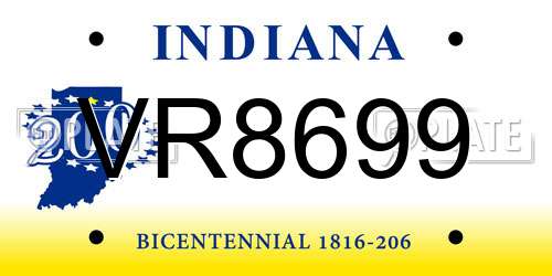 VR8699 Indiana License Plate