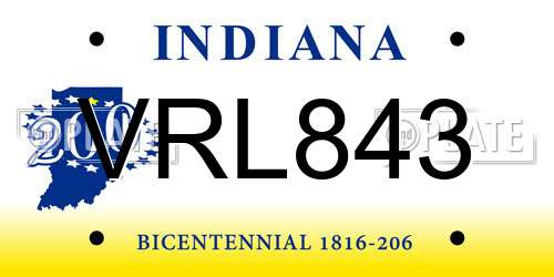 VRL843 Indiana License Plate