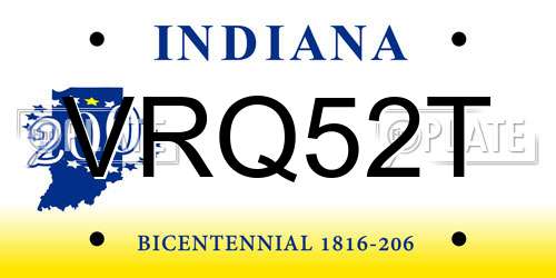 VRQ52T Indiana License Plate