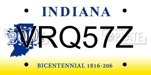 VRQ57Z Indiana License Plate