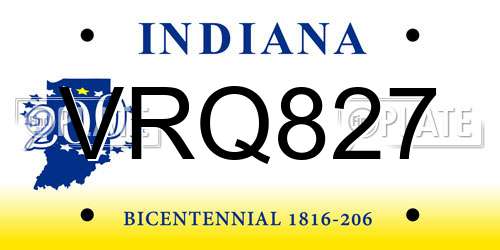 VRQ827 Indiana License Plate