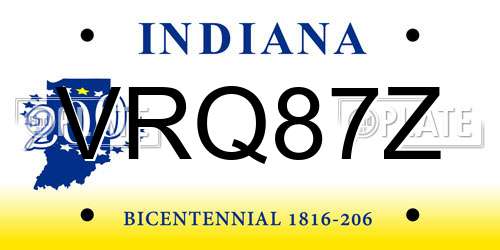 VRQ87Z Indiana License Plate