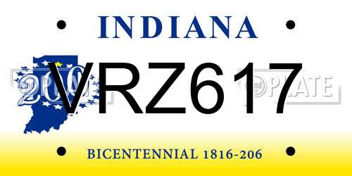 VRZ617 Indiana License Plate