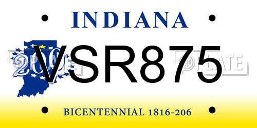 VSR875 Indiana License Plate